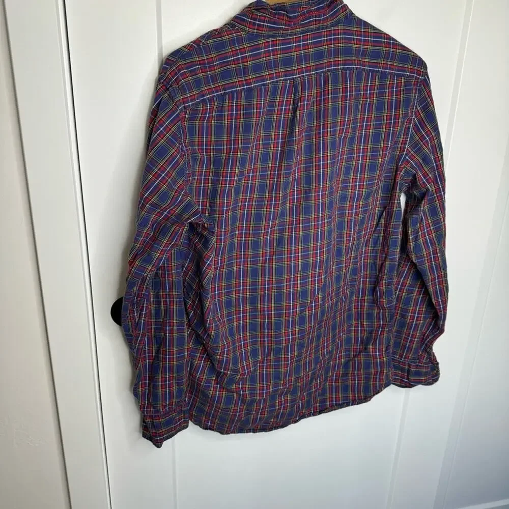 J. Crew Slim Blue Plaid Button Down Cotton Shirt Size Medium